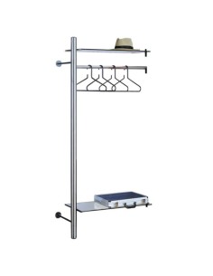 Wandgarderobe 6861, Edelstahl, Glas, ohne Haken, mit Hutablage, mit Kleiderstange, silber, 1 Stück