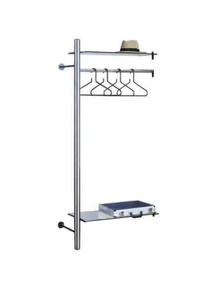 Wandgarderobe 6861, Edelstahl, Glas, ohne Haken, mit Hutablage, mit Kleiderstange, silber, 1 Stück
