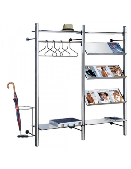 Wandgarderobe 6861, Edelstahl, Glas, ohne Haken, mit Hutablage, mit Kleiderstange, silber, 1 Stück