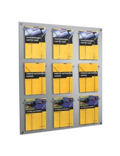 Wandprospekthalter Fokus alusilber für 9 x A4