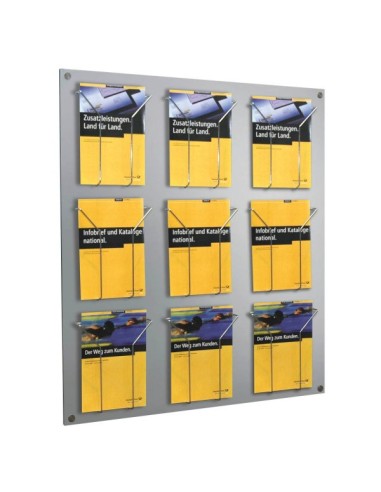 Wandprospekthalter Fokus alusilber für 9 x A4