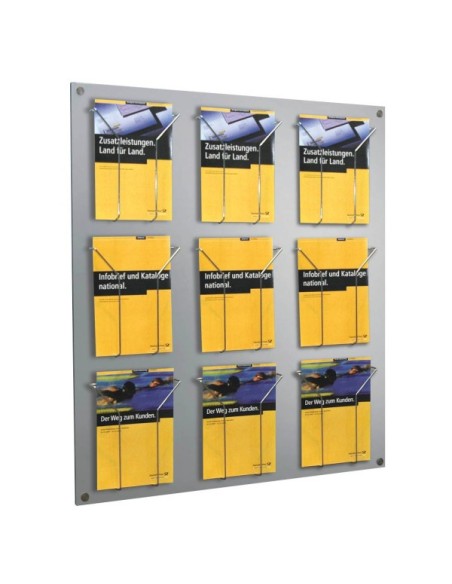 Wandprospekthalter Fokus alusilber für 9 x A4