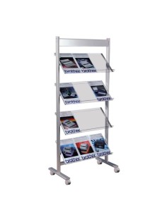 Prospektregal alusilber mit Rollen für 12 x DIN A4