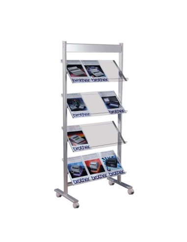 Prospektregal alusilber mit Rollen für 12 x DIN A4