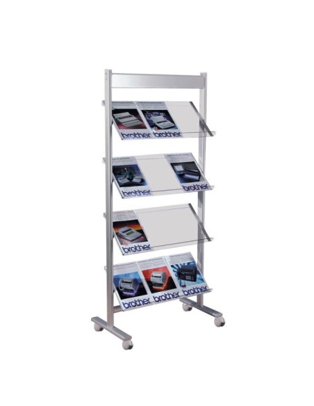 Prospektregal alusilber mit Rollen für 12 x DIN A4