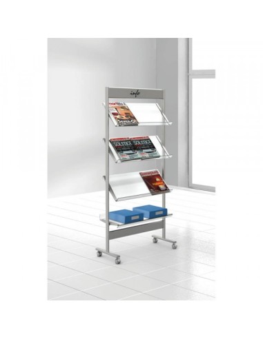 Prospektregal alusilber mit Rollen für 12 x DIN A4