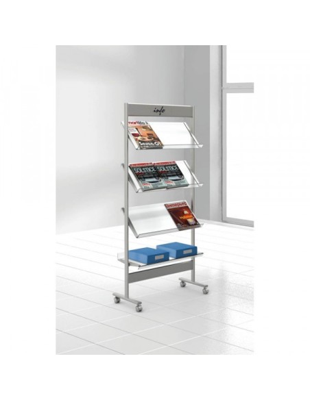 Prospektregal alusilber mit Rollen für 12 x DIN A4