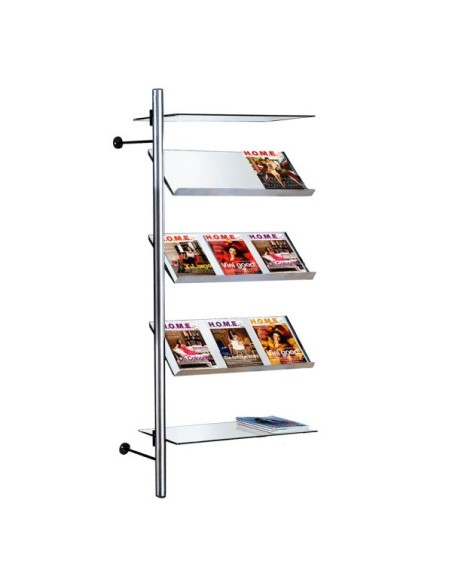 Prospektelement mit 2 Glas-Ablageböden und 3 Prospekt-Schrägböden