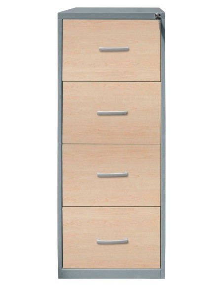 Wolfstahl Hängeregistraturschrank einbahnig 4 Schubladen 40 x 62 x 132 cm silber-ahorn