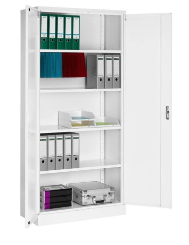 Wolfstahl Büro Stahlschrank - Aktenschrank Verkehrsweiss abschliessbar 92x42x195cm, aufgebaut