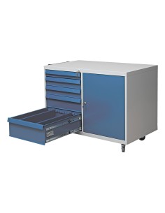 Wolfstahl Werkstattwagen mit Flügeltürenfach stahl 5 Schubladen 109x60x84cm lichtgrau - enzianblau 2