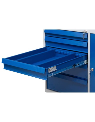 Wolfstahl Werkstattwagen mit Flügeltürenfach stahl 5 Schubladen 109x60x84cm lichtgrau - enzianblau