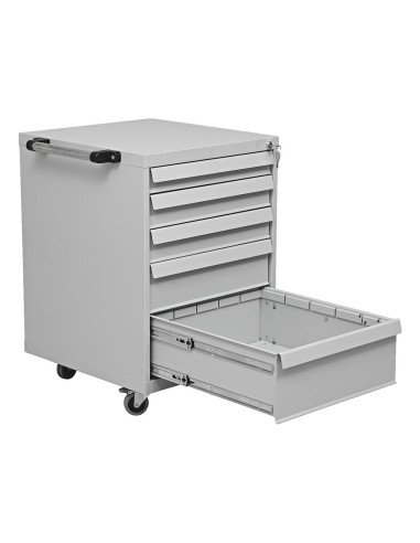 Wolfstahl Werkstattwagen stahl 5 Schubladen 56x60x84cm lichtgrau - enzianblau