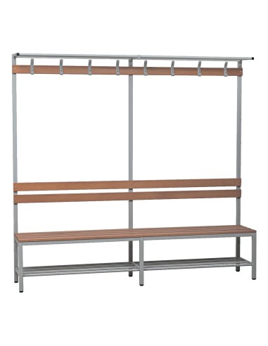 Wolfstahl Sitzbank Stahl & Holz, mit Haken und Schuhrost 200x40x40cm lichtgrau - buche