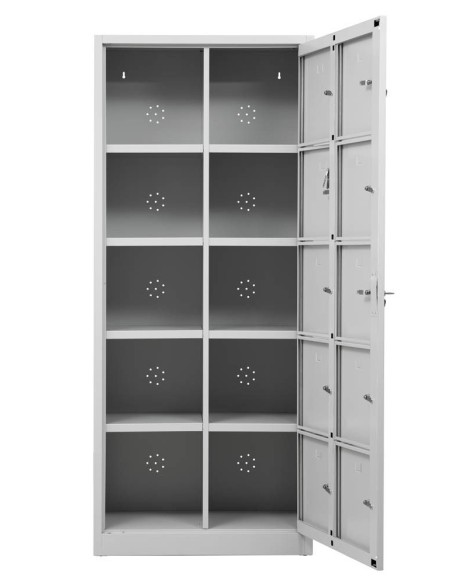 Wolfstahl Schliessfachschrank Stahl 10 Schliessfächer Zylinderschloss 80 x 45 x 190 cm