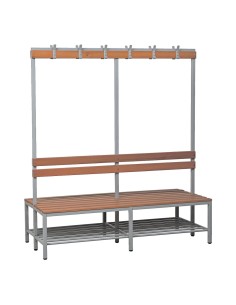 Wolfstahl Doppel-Sitzbank Stahl & Holz, mit Haken und Schuhrost 200x40x40cm lichtgrau - buche