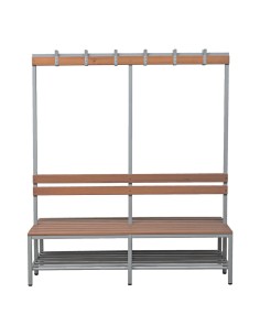 Wolfstahl Doppel-Sitzbank Stahl & Holz, mit Haken und Schuhrost 200x40x40cm lichtgrau - buche 2