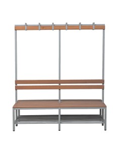 Wolfstahl Doppel-Sitzbank Stahl & Holz, mit Haken und Schuhrost 160x40x40cm lichtgrau - buche 2