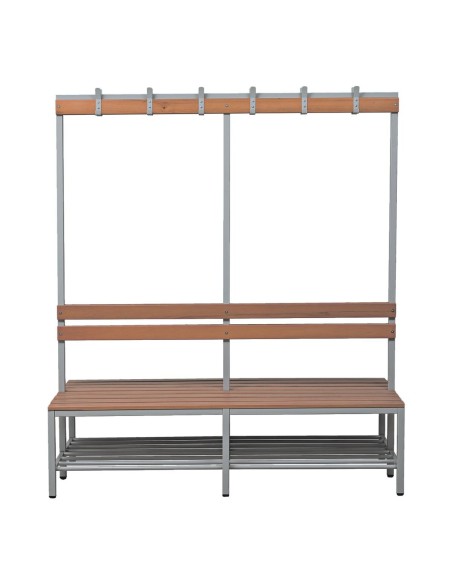 Wolfstahl Doppel-Sitzbank Stahl & Holz, mit Haken und Schuhrost 160x40x40cm lichtgrau - buche