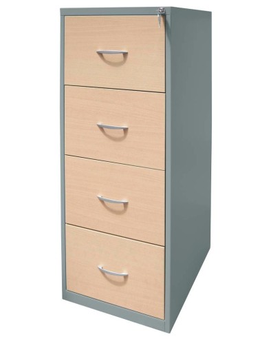 Wolfstahl Hängeregistraturschrank einbahnig 4 Schubladen 40 x 62 x 132 cm silber-ahorn