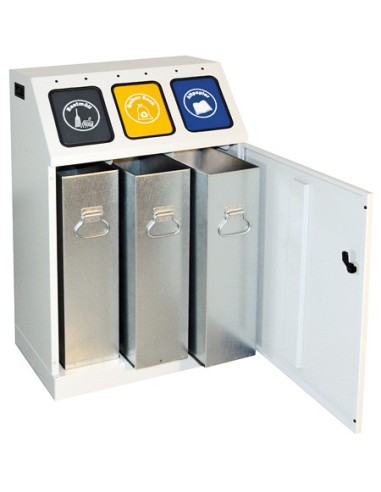 Abfalltrennung Triplex, RAL 7035/RAL 7016,RAL 1003, RAL 5010, verz. Innenbehälter, 3x30 Liter
