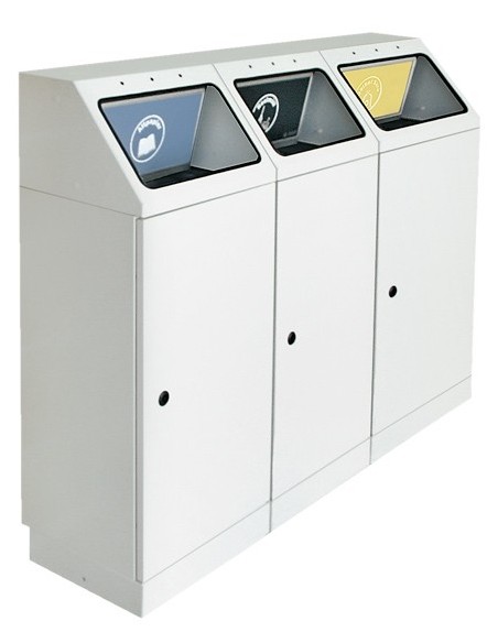 Abfalltrennung FP 45, 3-fach Station. Behälter zur Wandbefestigung, RAL 7035/ProPads, verz. Innenbehälter, 3x45 Liter