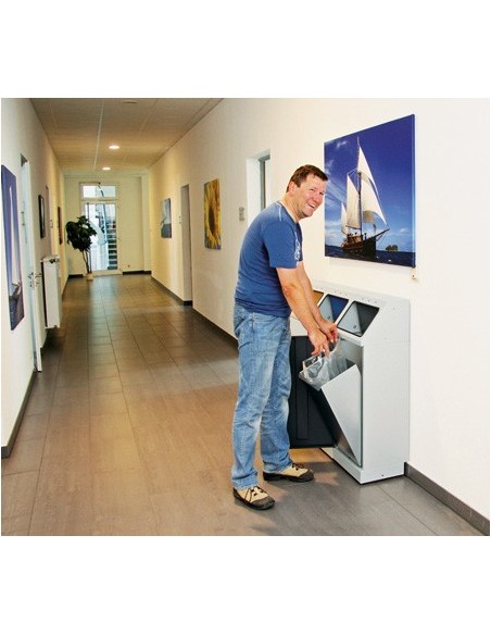 Abfalltrennung FP 45, 3-fach Station. Behälter zur Wandbefestigung, RAL 7035/ProPads, verz. Innenbehälter, 3x45 Liter