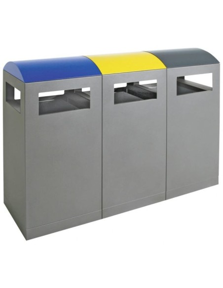 Abfalltrennung A³-3-fach Station, anthrazitgrau/5010, 1003, 7016, verz. Innenbehälter, 3x90 Liter
