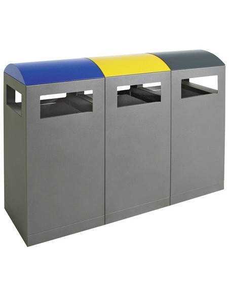 Abfalltrennung A³-3-fach Station, anthrazitgrau/5010, 1003, 7016, verz. Innenbehälter, 3x90 Liter