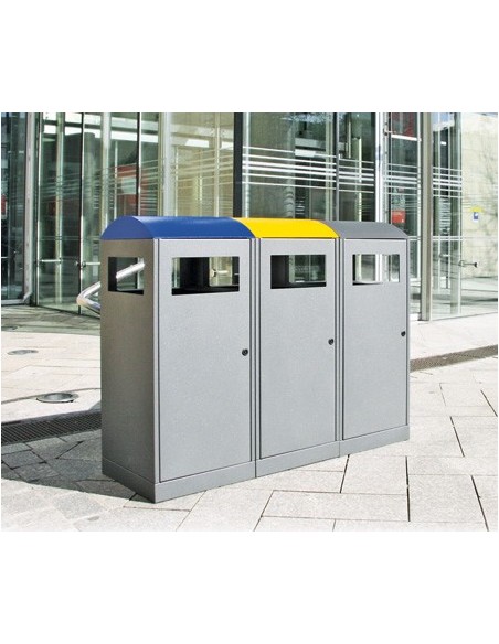 Abfalltrennung A³-3-fach Station, anthrazitgrau/5010, 1003, 7016, verz. Innenbehälter, 3x90 Liter