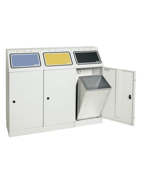 Abfalltrennung FD 45, 3-fach Station. Behälter zur Wandbefestigung, RAL 7035/ProPads, verz. Innenbehälter, 3x45 Liter