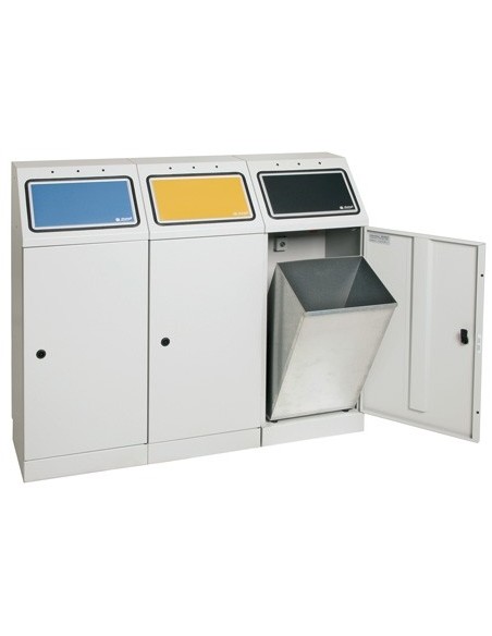 Abfalltrennung FD 45, 3-fach Station. Behälter zur Wandbefestigung, RAL 7035/ProPads, verz. Innenbehälter, 3x45 Liter