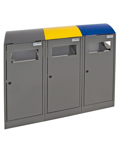 Abfalltrennung A³-3-fach Station, anthrazitgrau/5010, 1003, 7016, verz. Innenbehälter, 3x40 Liter