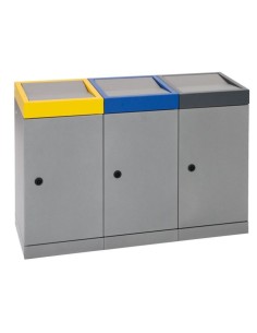 Abfalltrennung ProTec-Plus, 3-fach Station, graualu-struktur/1003, 5010, 7016, verz. Innenbehälter, 3x70 Liter