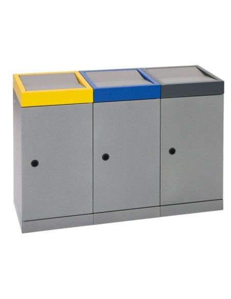 Abfalltrennung ProTec-Plus, 3-fach Station, graualu-struktur/1003, 5010, 7016, verz. Innenbehälter, 3x70 Liter