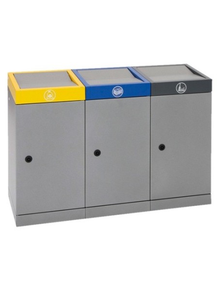 Abfalltrennung ProTec-Plus, 3-fach Station, graualu-struktur/1003, 5010, 7016, verz. Innenbehälter, 3x70 Liter