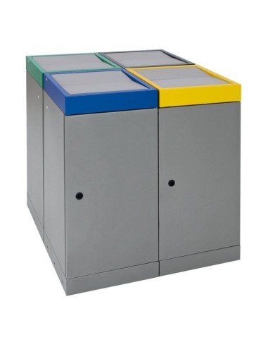 Abfalltrennung ProTec-Plus, 4-fach Abfall Insel, graualu-struktur/6024, 1003, 5010, 7016, verz. Innenbehälter, 4x70 Liter