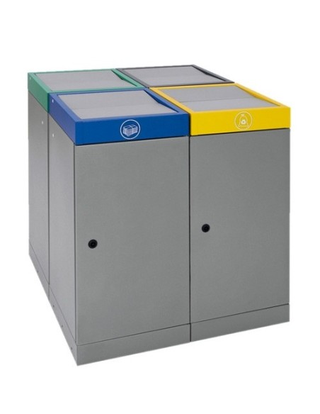 Abfalltrennung ProTec-Plus, 4-fach Abfall Insel, graualu-struktur/6024, 1003, 5010, 7016, verz. Innenbehälter, 4x70 Liter