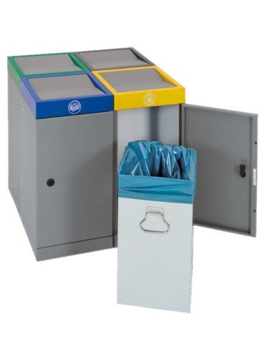 Abfalltrennung ProTec-Plus, 4-fach Abfall Insel, graualu-struktur/6024, 1003, 5010, 7016, verz. Innenbehälter, 4x70 Liter