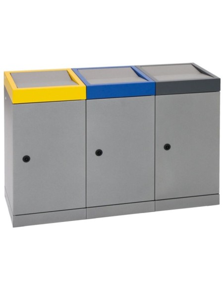 Abfalltrennung ProTec-Plus, 3-fach Station, graualu-struktur/1003, 5010, 7016, verz. Innenbehälter, 3x30 Liter