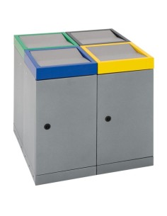 Abfalltrennung ProTec-Plus, 4-fach Abfall Insel, graualu-struktur/6024, 1003, 5010, 7016, verz. Innenbehälter, 4x30 Liter