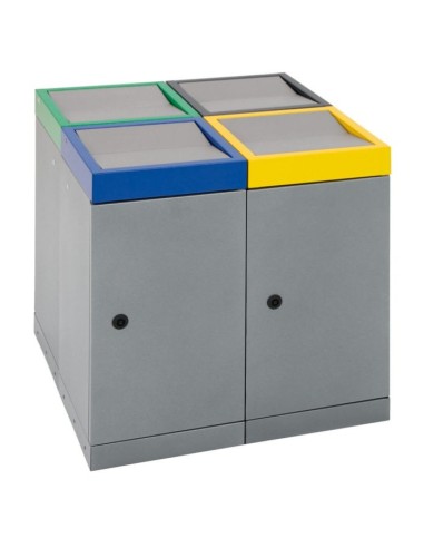 Abfalltrennung ProTec-Plus, 4-fach Abfall Insel, graualu-struktur/6024, 1003, 5010, 7016, verz. Innenbehälter, 4x30 Liter