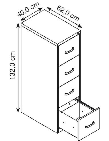 Wolfstahl Hängeregistraturschrank einbahnig 4 Schubladen 40 x 62 x 132 cm silber-ahorn