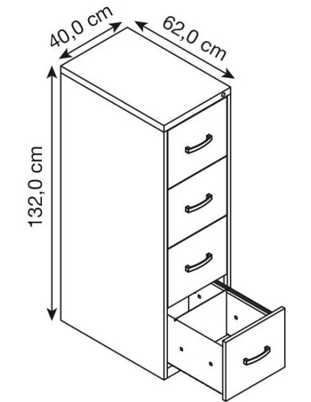 Wolfstahl Hängeregistraturschrank einbahnig 4 Schubladen 40 x 62 x 132 cm silber-ahorn