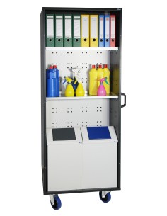 SmartCenter, Lochplatten-Schrank mit Halter für Putzpapierrollen, Abfallbehältern und Hakensortiment, Wannenböden