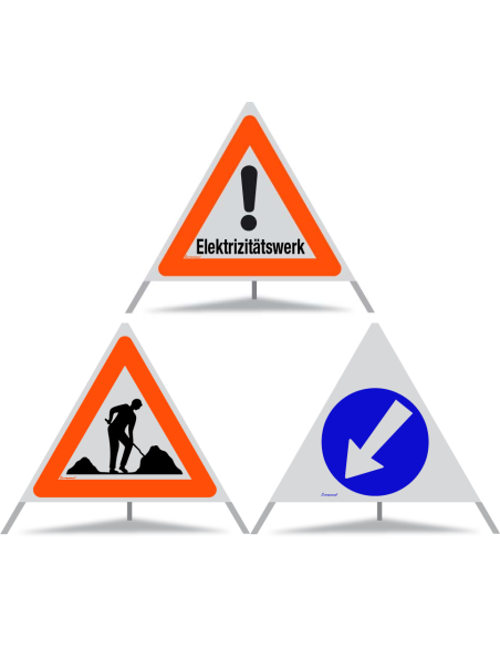 TRIOPAN Faltsignal 90 R1 Reflektierend Kombi mit Etui (Elektrizitätswerk - Baustelle - Links umfahren)