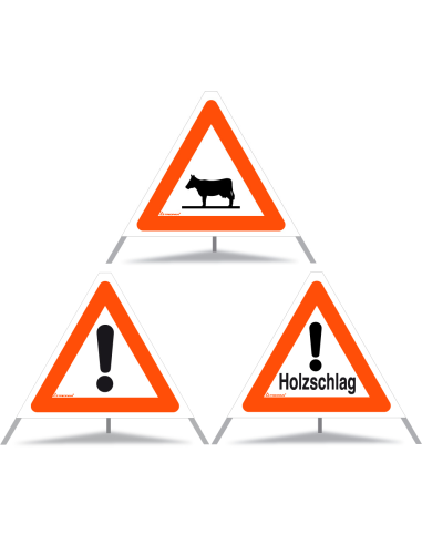 TRIOPAN Faltsignal 60 Tagesleuchtend Kombi mit Etui (Tiere - Andere Gefahren - Holzschlag)