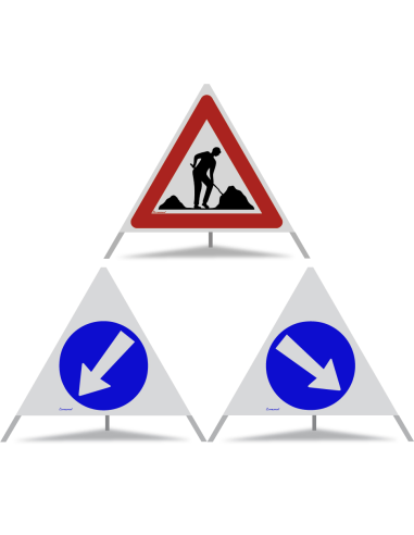 TRIOPAN Faltsignal 90 R2 Retro-reflektierend Kombi mit Etui (Baustelle - Links umfahren - Rechts umfahren)