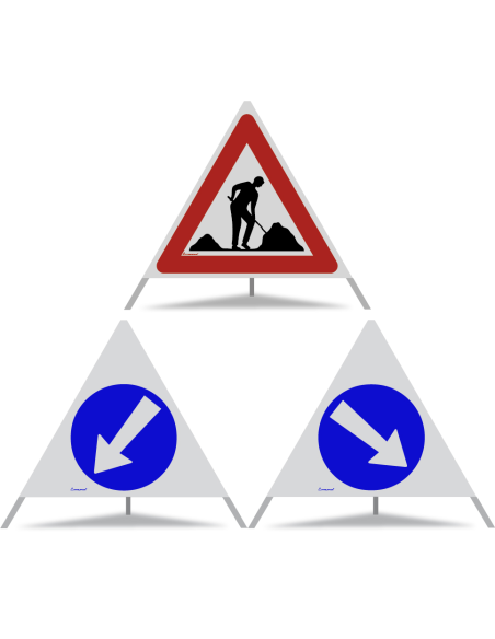 TRIOPAN Faltsignal 90 R2 Retro-reflektierend Kombi mit Etui (Baustelle - Links umfahren - Rechts umfahren)