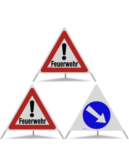 TRIOPAN Faltsignal 90 Kombi R2 Retro-reflektierend mit Etui (2x Feuerwehr - Rechts umfahren)